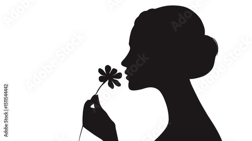 Woman with flower mental health simple black silhouette vector isolated on white background  -  