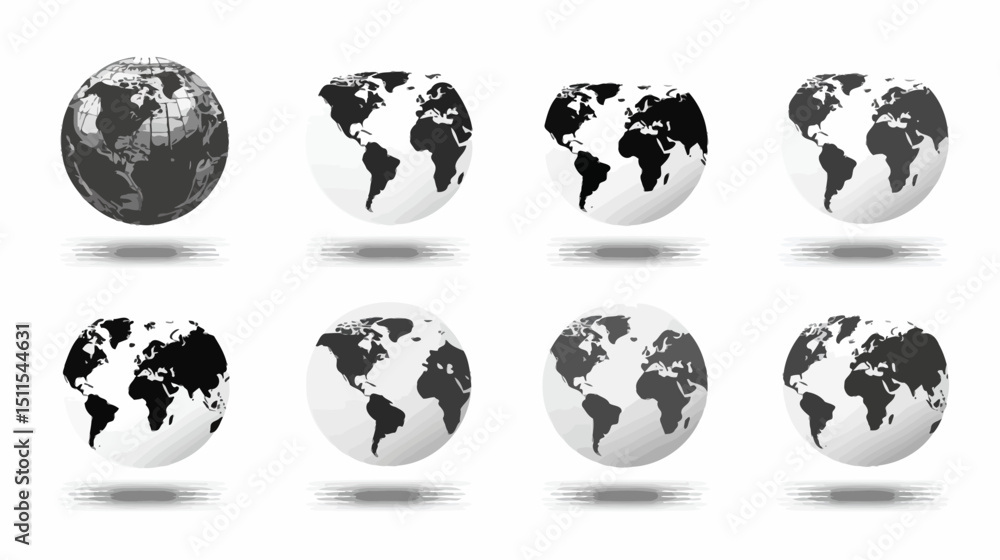 Obraz premium World globe icon set simple silhouette vector on white background - 