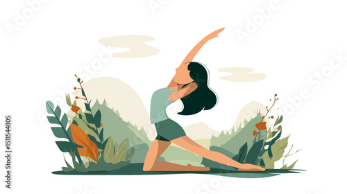 Yoga in nature landing page simple vector on white background  -  