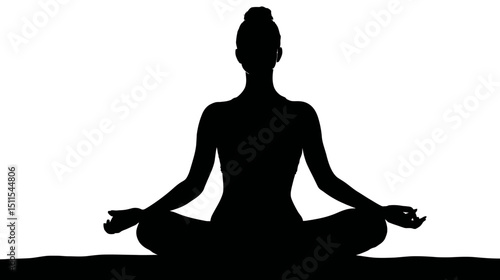 Yoga lotus position silhouette vector isolated on white background  -  