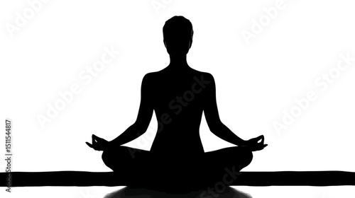 Yoga lotus position silhouette vector isolated on white background  -  