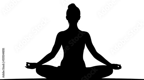 Yoga lotus position silhouette vector isolated on white background  -  