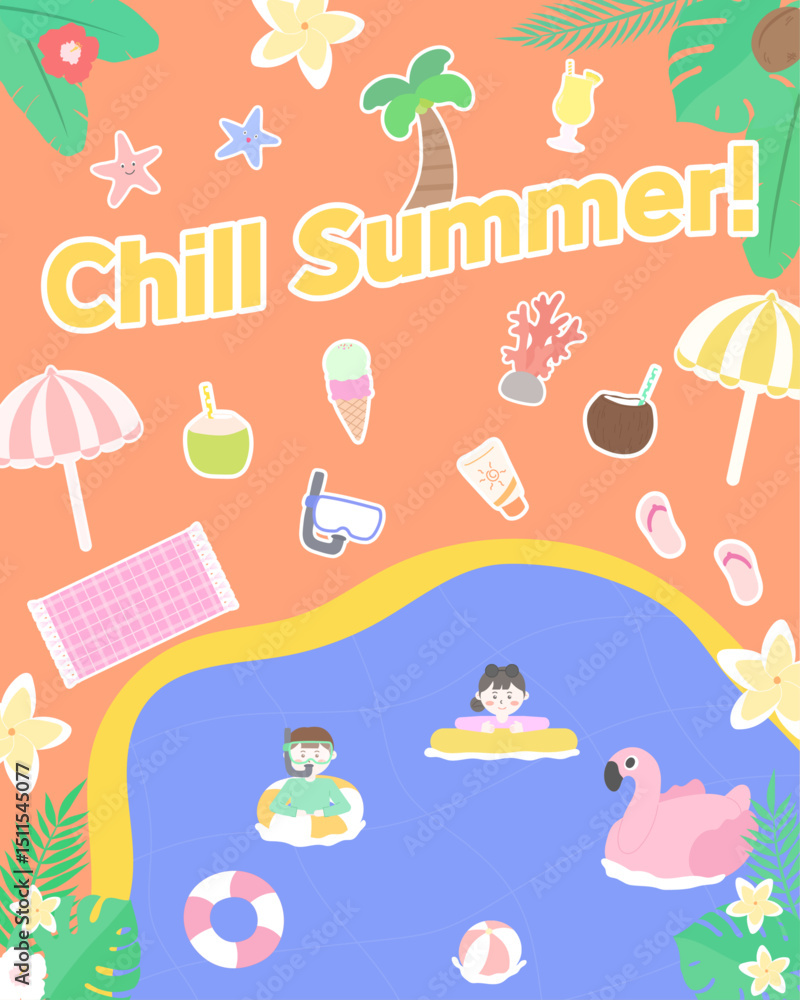 Fototapeta premium 다양한 여름 요소로 만들어진 여름 포스터