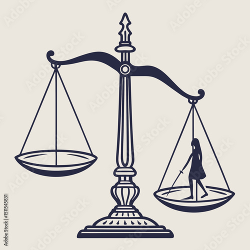 Scales of justice with blind woman illustration