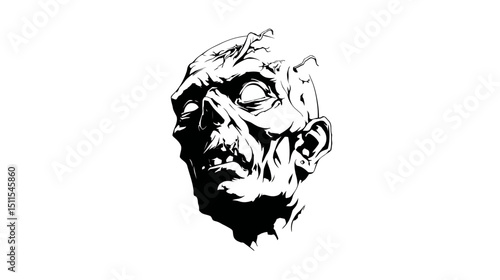 Zombie head sketch simple black silhouette vector isolated on white background  -  