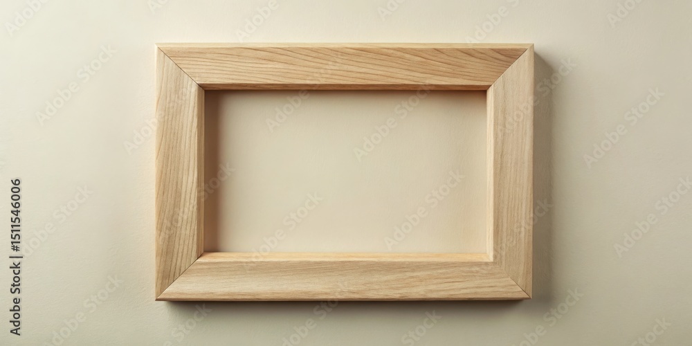 Fototapeta premium A simple, light-colored wooden frame rests against a neutral backdrop, offering a minimalist yet elegant design element for various creative projects.
