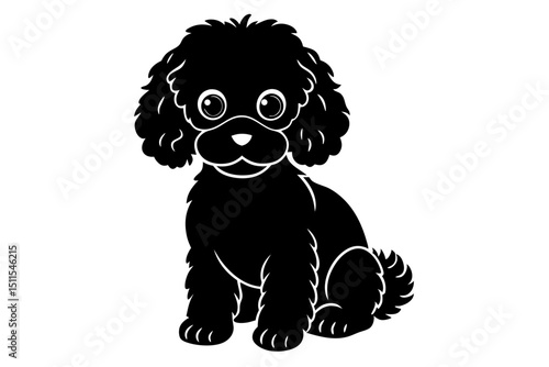 Cute poodle puppy in silhouette vector illustration