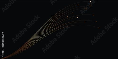 Abstract Golden Lines on Black Background for Design. This elegant image features a dynamic arrangement of golden lines radiating outwards against a pure black backdrop.