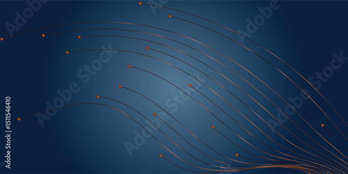 Abstract Lines with Copper Dots on a Navy Background. A striking abstract design features numerous curved lines of a dark bronze or copper tone against a deep navy blue gradient background.