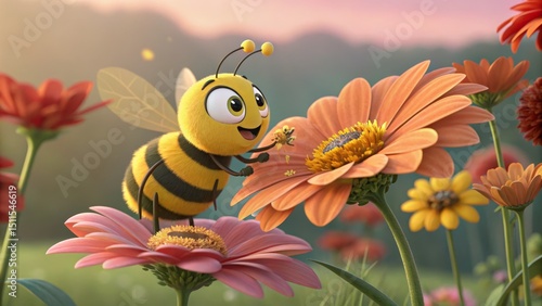Happy Bee in Flower Meadow ...