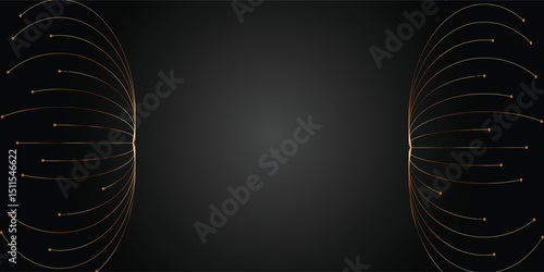Golden Interconnected Lines Radiating on Black Background. A striking abstract image featuring numerous golden lines radiating outwards from a central point on a black background.