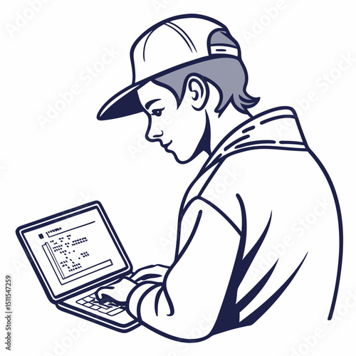 Young programmer coding on laptop