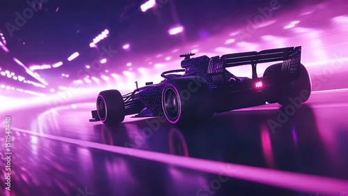 F1 race car in a vibrant neon tunnel