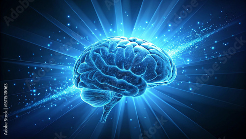 Blue Lightful X Rays Brain Concept Illuminating the Mind Exploration of Cognitive Enhancement and Neural Brilliance Illustration.