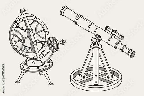 Antique telescope and theodolite illustration