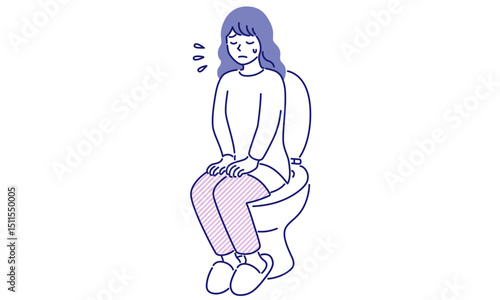痔を患う女性がトイレの中にいるシンプルでポップなベクターイラスト
