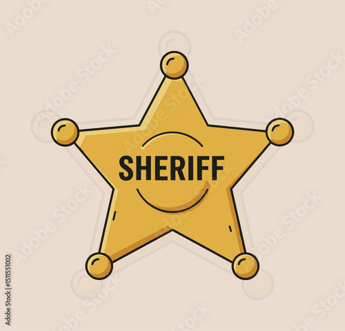 Wild West Sheriff Badge Vector Illustration, Vintage Golden Star Symbol