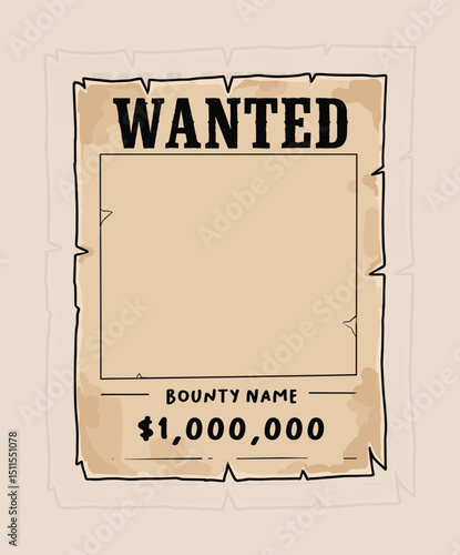 Wild West Wanted Poster Vector Illustration, Vintage Cowboy Outlaw Reward Design