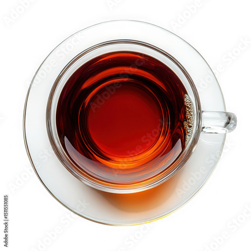 Cup of dark beverage from above on transparent background