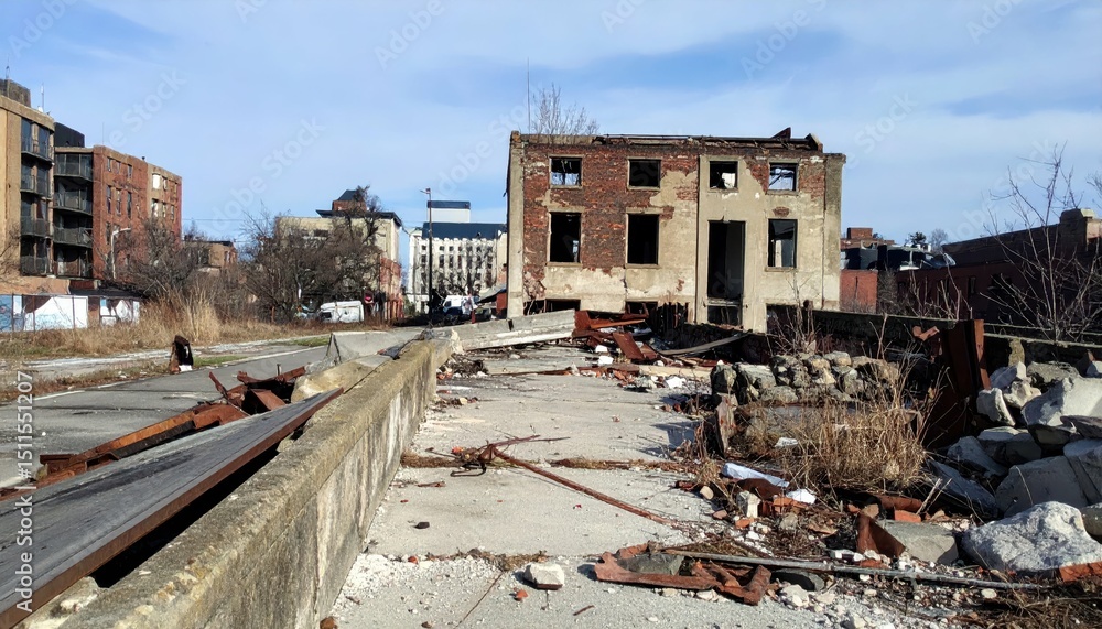 Fototapeta premium Ruins of an Abandoned Building in Tragic American City of Madison