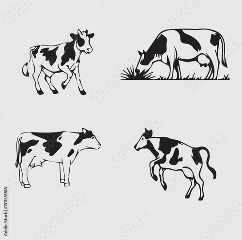Minimal Cow and Milk Icons – Vector Set for Farm, Livestock & Agriculture Design..Quarbani cow...