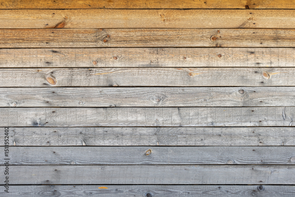 Obraz premium A close-up of a rustic wooden plank wall showcasing grain patterns