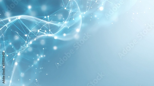 Minimalistic soft blue background with faint glowing molecular network lines and dots, futuristic biotech and pharma aesthetic with elegant text space