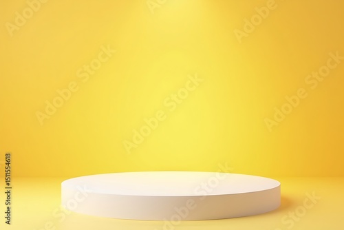 Minimalist white podium on a bright yellow background with a spotlight.