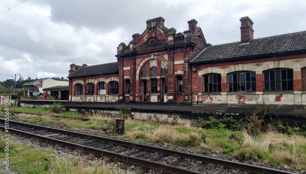 Ruined Victorian Train Station in Industrial Setting with Tragic Vibes Ruined Victorian Train Station in Industrial Setting with Tragic Vibes