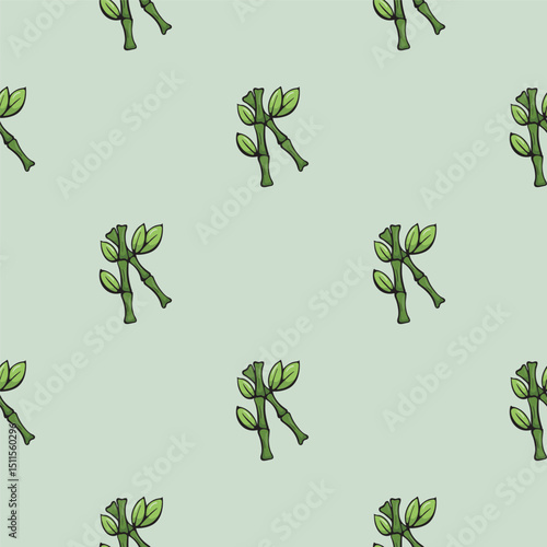 Bamboo branches. SPA procedures. Vector seamless pattern. Bright illustration for background, print, wrapping paper. Repeating pattern on green background
