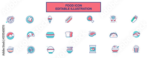 Various Icons Illustration Vector Set For Famous Food