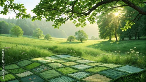 Sunlit Meadow with Patchwor...