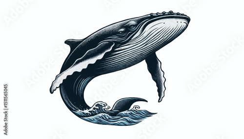 A whale leaps from the water with its mouth open, showcasing its massive body against a blue ocean backdrop