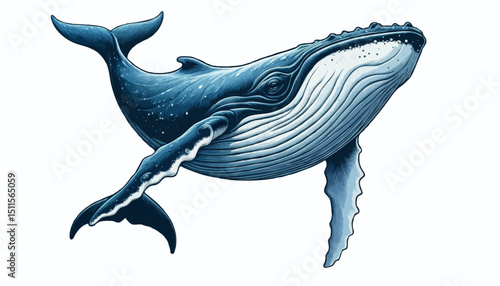 A blue whale leaps out of the water, showcasing its massive body against a clear blue sky