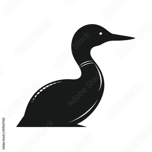 Elegant black silhouette of a common loon on a white background ready for design