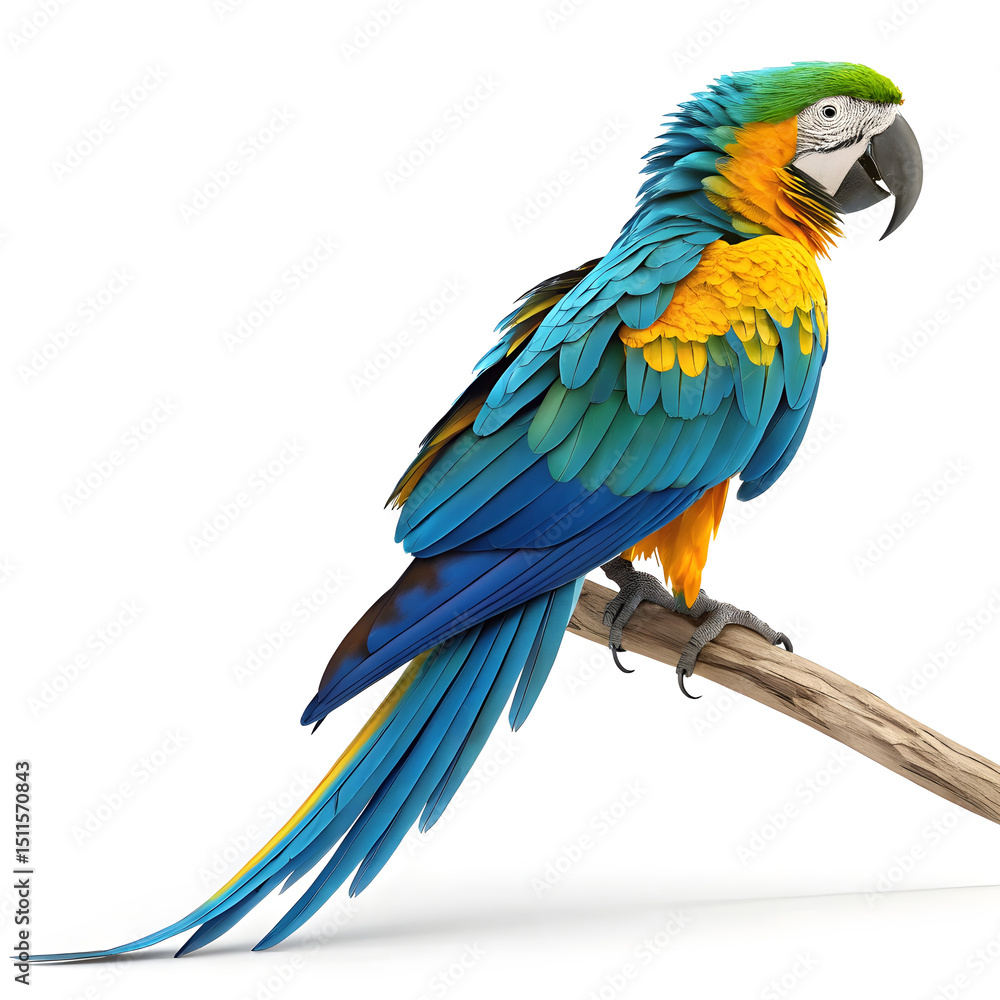 Fototapeta premium A 3D rendered full body macaw with exaggerated bright feathers.