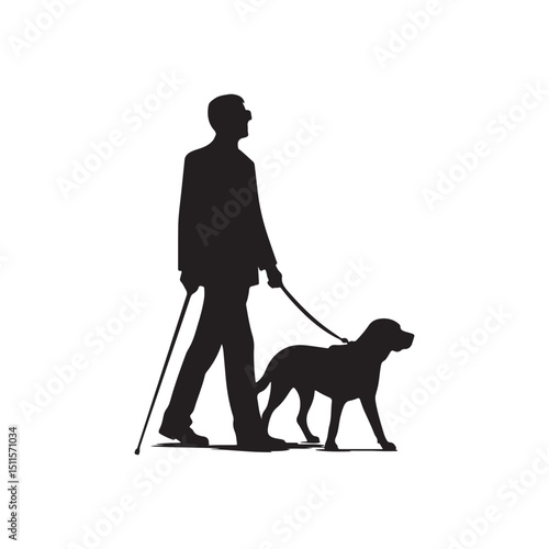 a blind man walking a dog silhouette