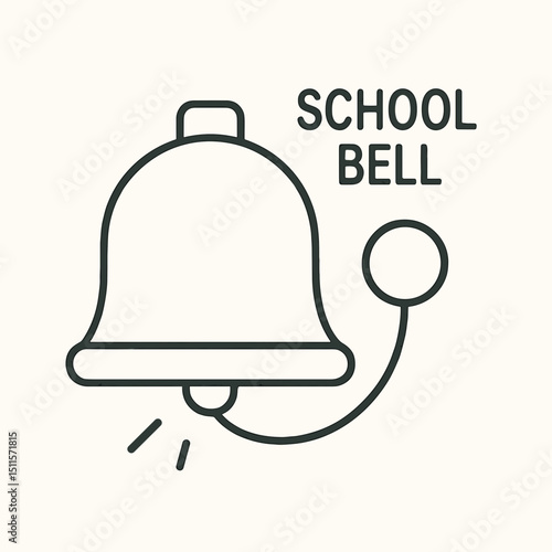 Outline icon of school bell ringing, education time signal symbol