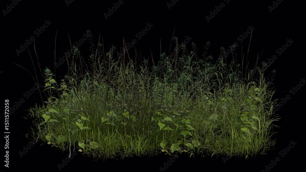 Tall Grass Field blowing in the wind Loop Animation. Wind blows the Grass Field. Animated Tall Grassswaying in the wind with Transparent Background. Alpha Channel. Loop Animation