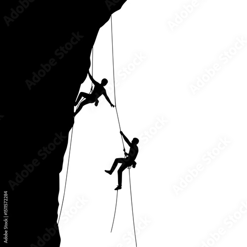 Climbers Silhouette Teamwork and Perseverance on a Rocky Ascent