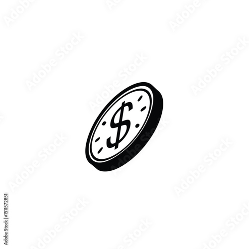 Silhouette of a coin with a dollar sign, symbol of monetary reward or incentive on white background
