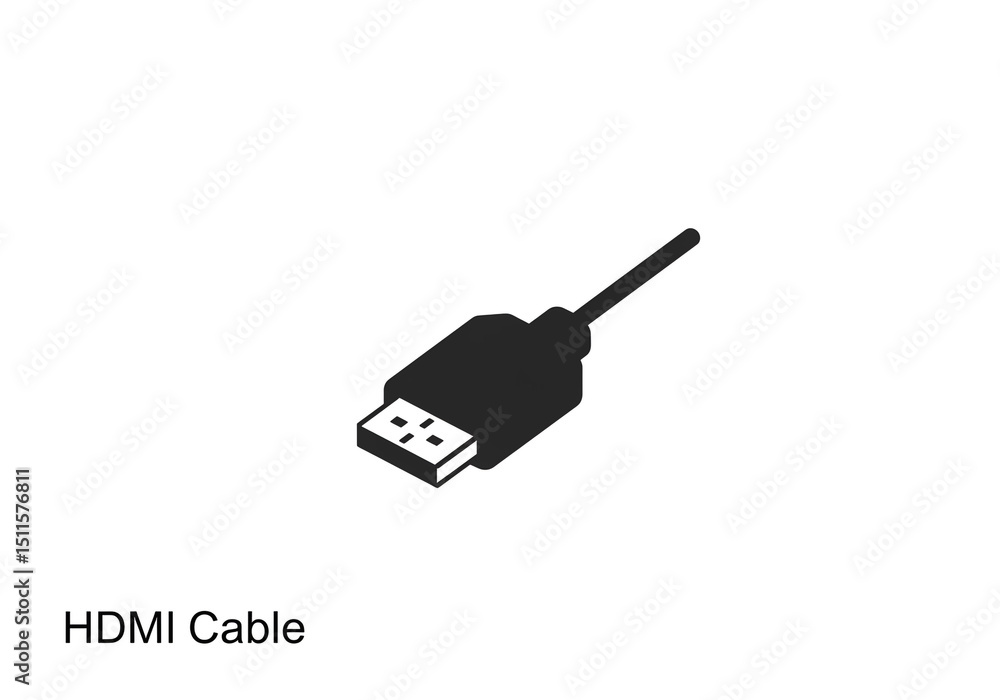 Fototapeta premium A black hdmi cable connector with a short wire extending from it on a white background isolated object