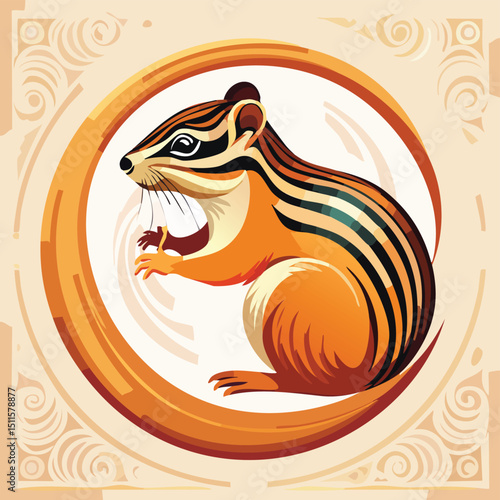 Chipmunk in a Whimsical Scene with Vibrant Swirl Motions All Around.