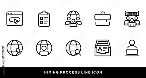 Hiring Process Line Icons. Recruitment, Job Application, Interview, Candidate Selection Vector Set