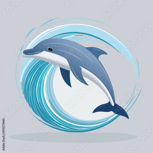 Bottlenose Dolphin in a Whimsical Scene with Vibrant Swirl Motions All Around.