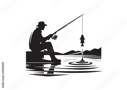 Fisherman Silhouette Vector, Fishing Icon