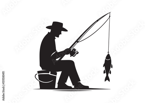 Fisherman Silhouette Vector, Fishing Icon