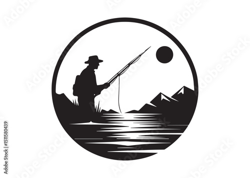 Fisherman Silhouette Vector, Fishing Icon