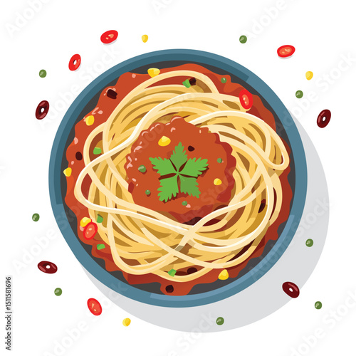 Chili Con Carne in a Whimsical Scene with Vibrant Swirl Motions All Around.