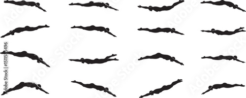 Swimming silhouette vector art illustration of swimmer diving into pool swimming competition and training 100